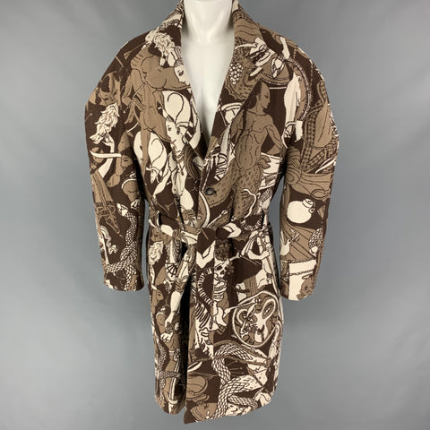 EDWARD CRUTCHLEY FW 18 Size S Brown Beige Pattern Wool Cashmere Coat