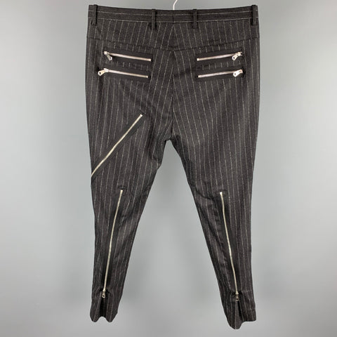 PAUL SMITH Size 34 Charcoal Chalkstripe Wool Zip Up Dress Pants