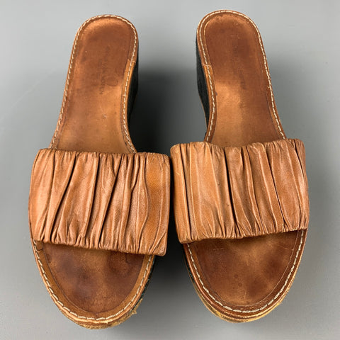 DRIES VAN NOTEN Size 8 Tan Leather Embroidered Platform Sandals