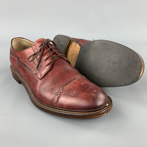 GUCCI Taille 8.5 Chaussures à lacets en cuir perforé bordeaux