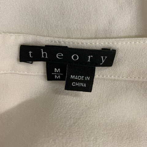THEORY Size M Cream Silk Solid Cap Sleeves T-Shirt