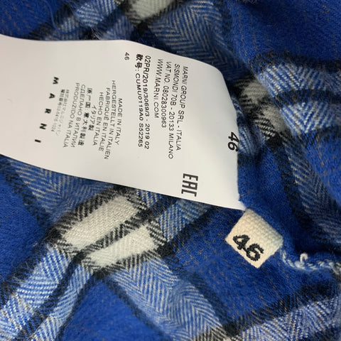 MARNI Size XS Blue & White Brushed Plaid Cotton Oversized Long Sleeve Shirt