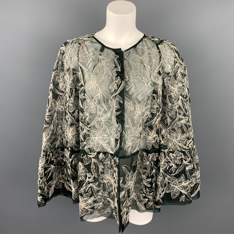 DRIES VAN NOTEN Size 6 Silver & Black Embroidered Silk Jacket