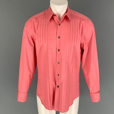 SALVATORE FERRAGAMO Size M Rose Pleated Cotton French Cuff Long Sleeve Shirt