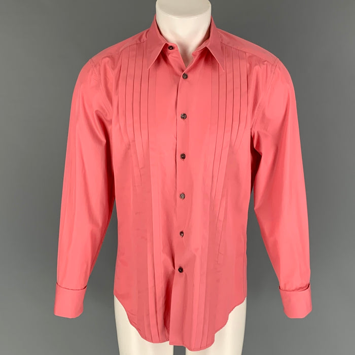 SALVATORE FERRAGAMO Size M Rose Pleated Cotton French Cuff Long Sleeve Shirt