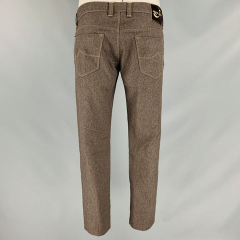 JACOB COHEN Size 36 Brown Heather Contrast Stitch Wool Flannel Casual Pants