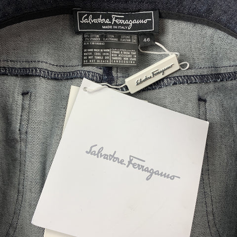 SALVATORE FERRAGAMO Size 10 Blue Denim Single Pleat Zip Fly Skirt