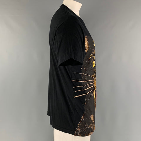 GUCCI Size XS Black Gold Embroidery Cotton Crew-Neck T-shirt