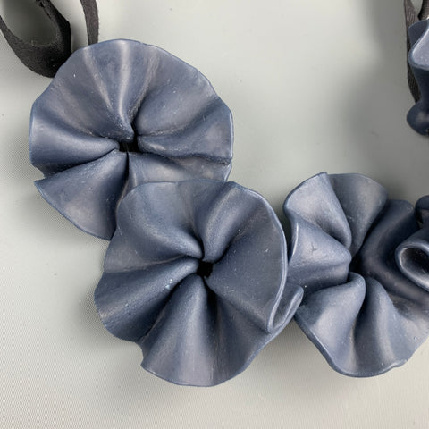 MARNI Blue Vinyl Floral Ribbon Necklace