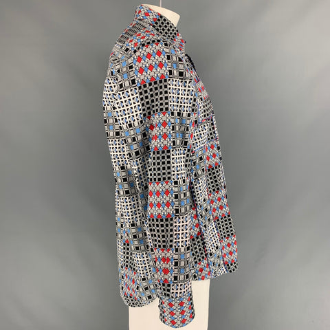 ROBERT GRAHAM Size XL White Patchwork Cotton Button Up Long Sleeve Shirt