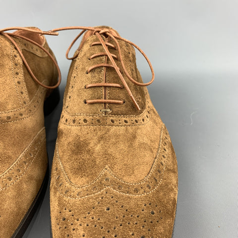 RALPH LAUREN Size 8 Brown Perforated Suede Wingtip Lace Up Shoes