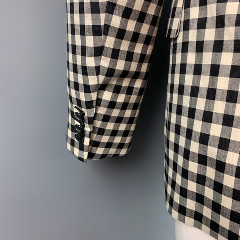 ALEXANDER MCQUEEN Size 38 Black & Cream Checkered Silk / Wool Notch Lapel Sport Coat