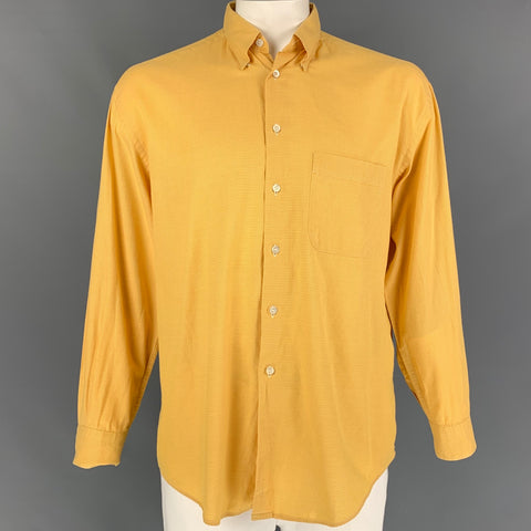 ERMENEGILDO ZEGNA Soft Size L Yellow Nailhead Cotton Button Up Long Sleeve Shirt