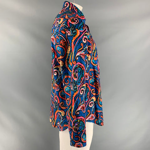 ROBERT GRAHAM Size XL Blue Multicolour Print Cotton Button Up Long Sleeve Shirt