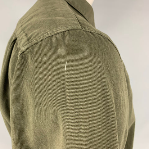 NUDIE JEANS Size L Olive Solid Cotton Button Down Long Sleeve Shirt