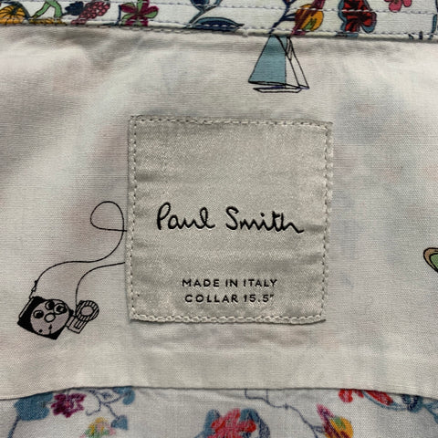 PAUL SMITH Size M White Multi-Color Floral Cotton Long Sleeve Shirt