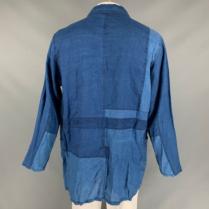 J.S. HOMESTEAD Size L Indigo Patchwork Linen Notch Lapel Coat