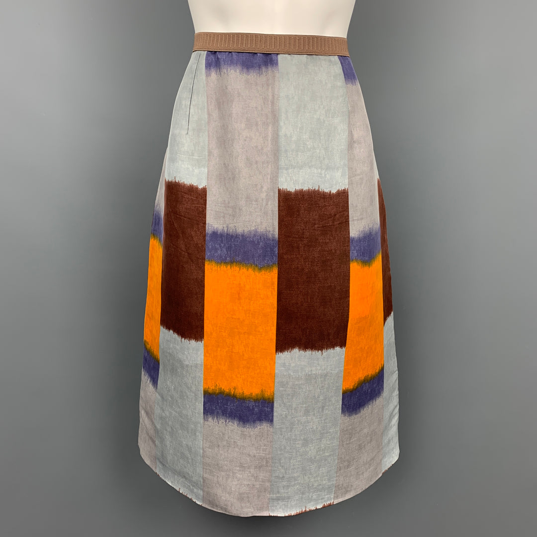 MARNI Size 10 Blue & Multi-Color Silk / Linen A-Line Skirt
