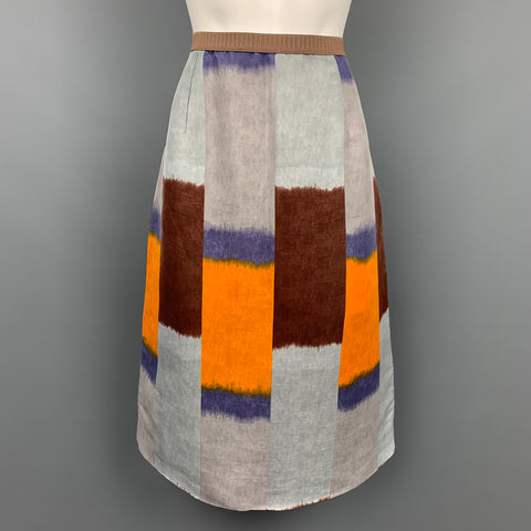 MARNI Size 10 Blue & Multi-Color Silk / Linen A-Line Skirt