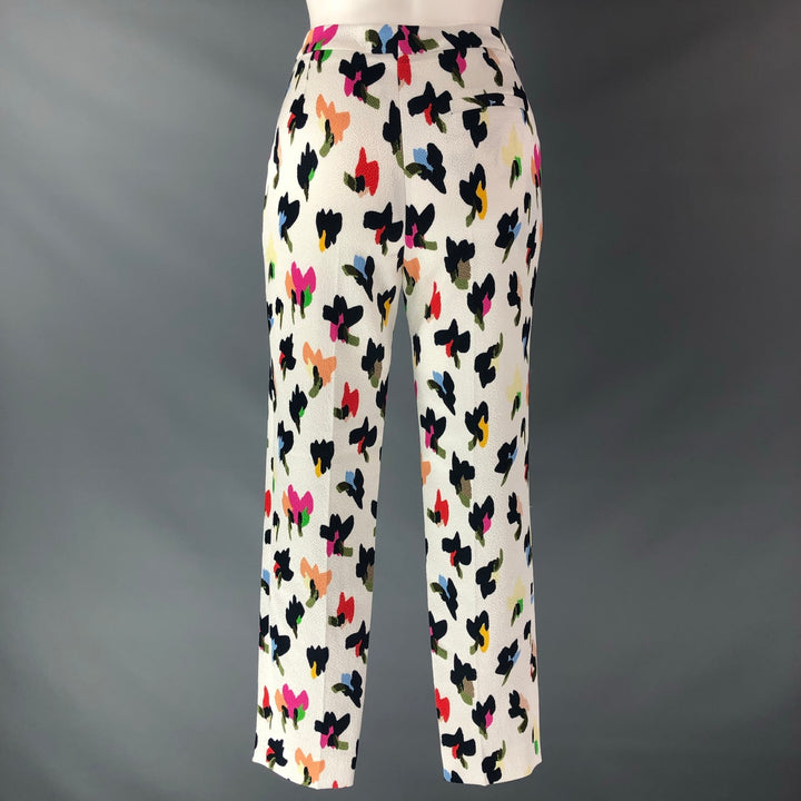 ESCADA Size 4 White Multicolour Cotton Blend Abstract floral Dress Pants