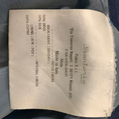 SARTORIO Talla 44 Traje Lana Rayas Azul Solapa Pico 36 34