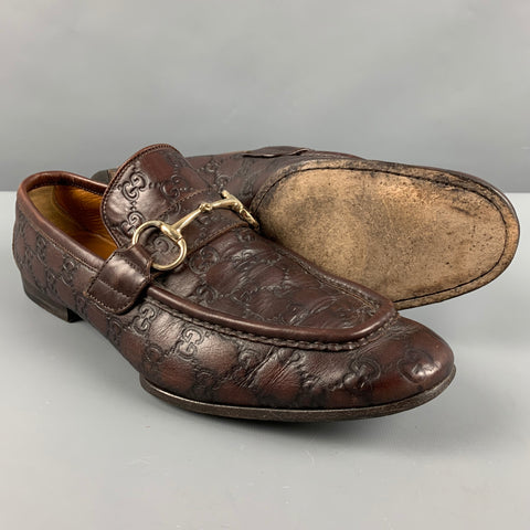 GUCCI Size 10.5 Brown Monogram Leather Vintage Loafers