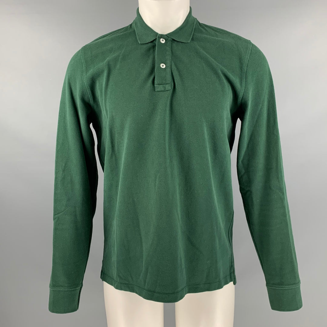 DRAKE'S Size M Green Solid Pique Long Sleeve Polo