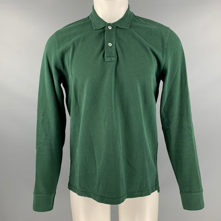 DRAKE'S Size M Green Solid Pique Long Sleeve Polo