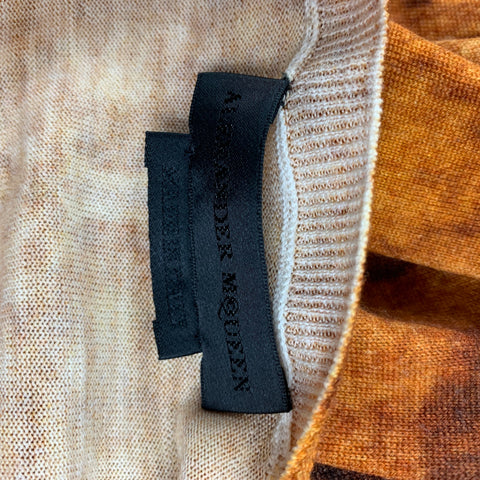 ALEXANDER MCQUEEN Size S Yellow Brown Print Wool Crew-Neck Pullover