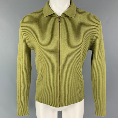 D&G by DOLCE & GABBANA Size M Green Ribbed Knit Zip Up Cardigan