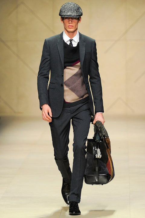 BURBERRY PRORSUM by Christopher Bailey Fall 2012 Size M Multi-Color & Green Geometric Cashmere Pullover Cowl Neck Sweater