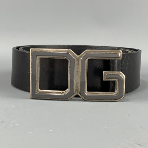 DOLCE & GABBANA Size 36 Black Leather Metal DG Buckle Belt