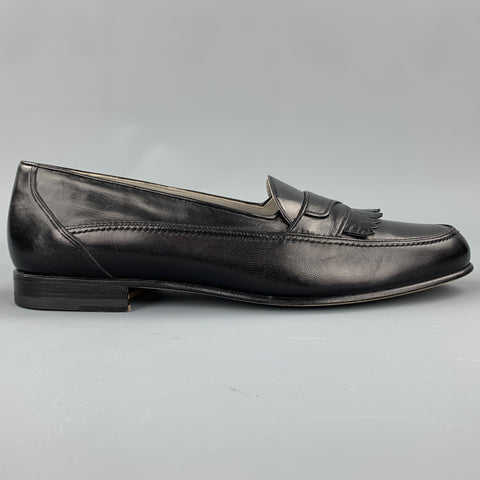 BALLY Size 8 Black Leather Eyelash Fringe Loafers