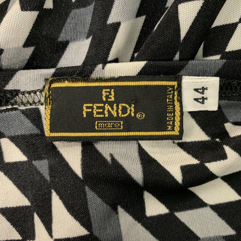 FENDI Size 8 Black & White Nylon Graphic Casual Top