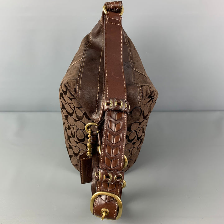 COACH Brown Monogram Canvas Leather Trim Shoulder Bag