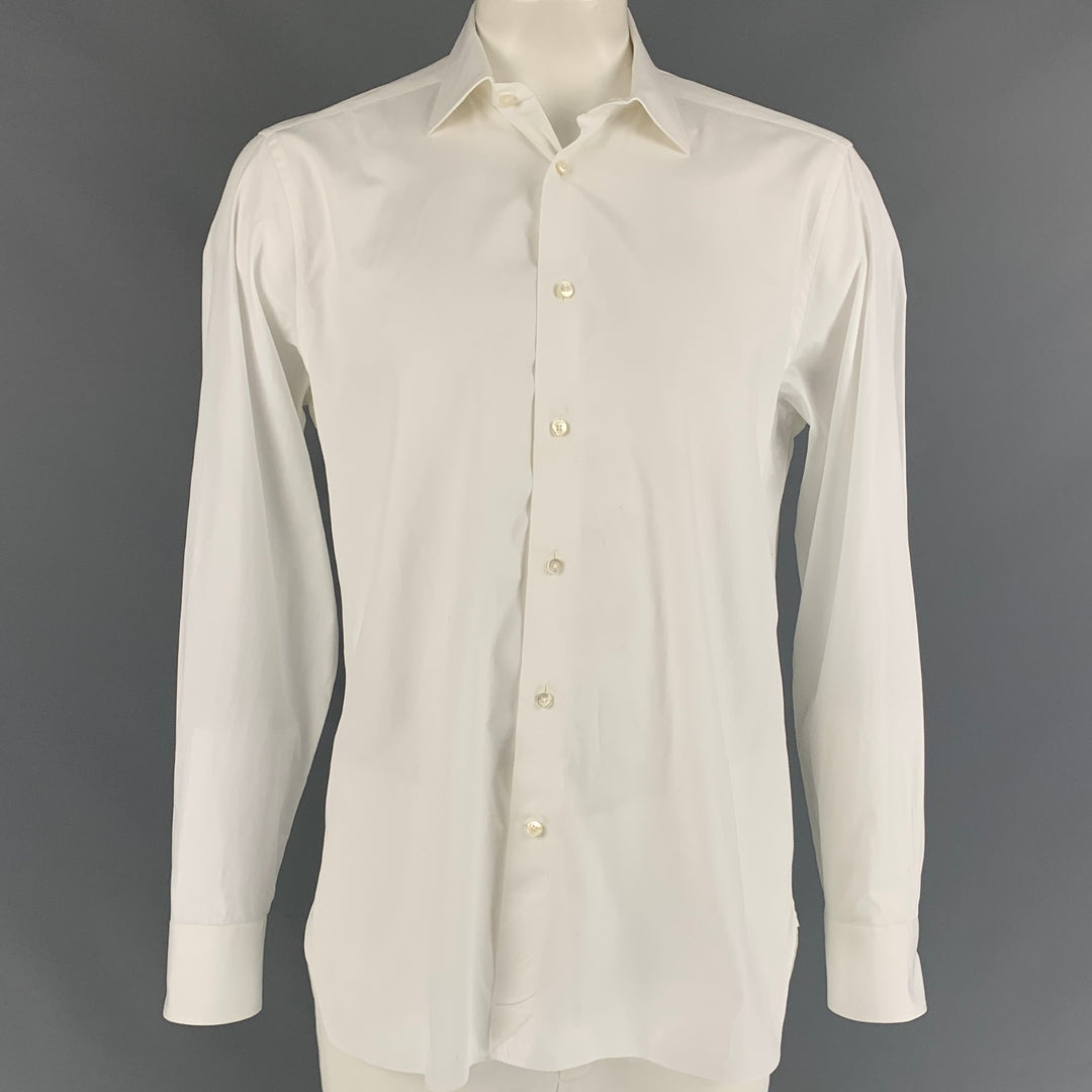 ERMENEGILDO ZEGNA Size XL White Cotton Tailored Fit Long Sleeve Shirt