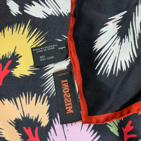 MISSONI Black Multi-Color Abstract Print Silk Scarf