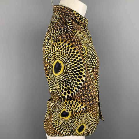 BURBERRY PRORSUM Spring 2012 Size S Yellow & Black Print Cotton Button Up Short Sleeve Shirt
