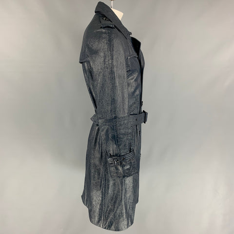 BURBERRY PRORSUM Size 42 Navy Blue Leather Belted Trenchcoat