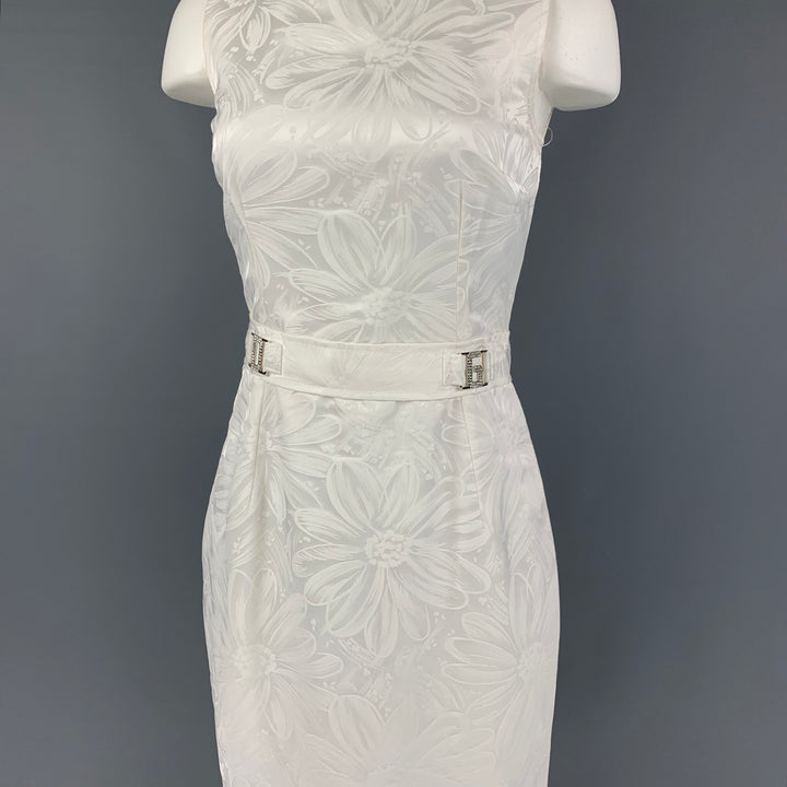 DOLCE & GABBANA Size 4 White Cotton Floral Viscose Rhinestone Sleeveless Dress