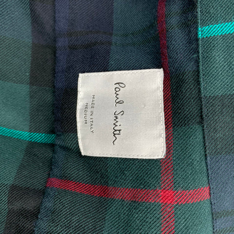 PAUL SMITH Size M Navy & Green Plaid Dot Cotton Button Up Long Sleeve Shirt