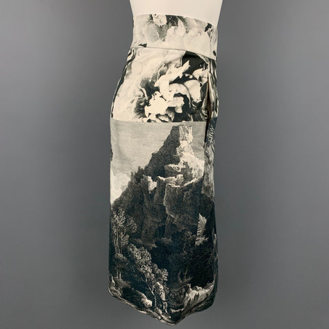 DRIES VAN NOTEN Taille 6 Jupe crayon en coton / soie noir et blanc