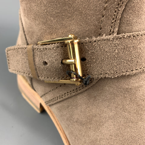 JIL SANDER Botas moteras con correa Bucke de ante color topo Talla 7