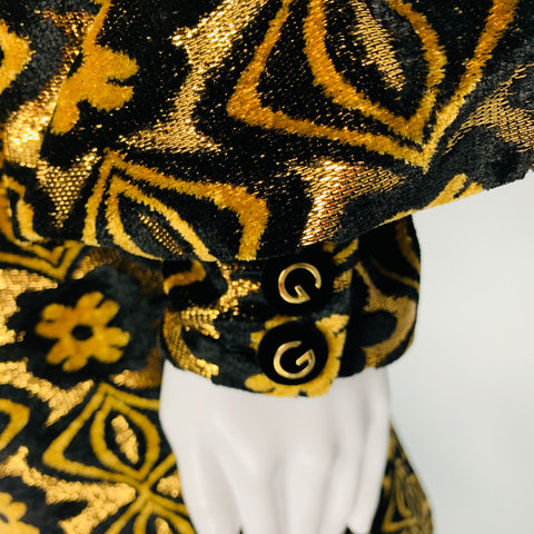 GUCCI Size XL Black Gold Viscose Blend Long Sleeve Cocktail Dress