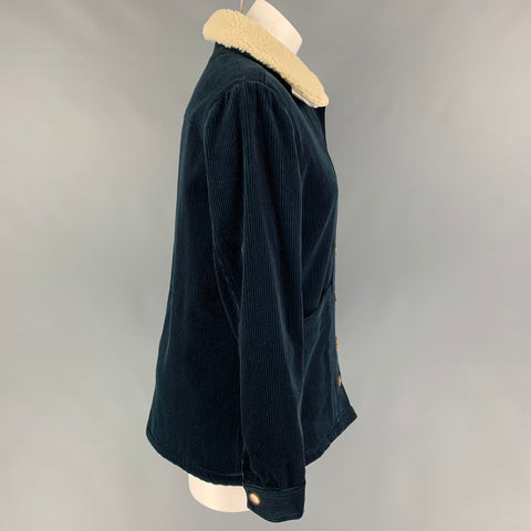 SEZANE Size S Navy Cream Cotton Textured Faux Shearling Jacket