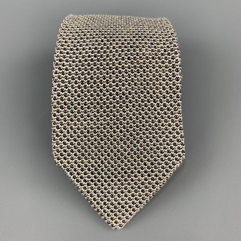 T.M. LEWIN Black & White Silk / Linen Woven Knit Tie