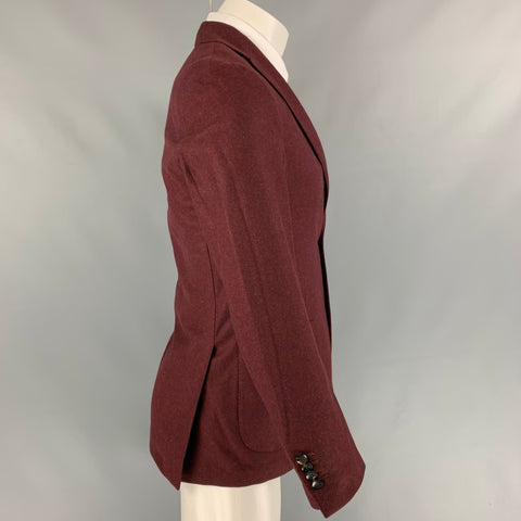 LARDINI Size 36 Burgundy Melange Wool Single Breasted Sport Coat