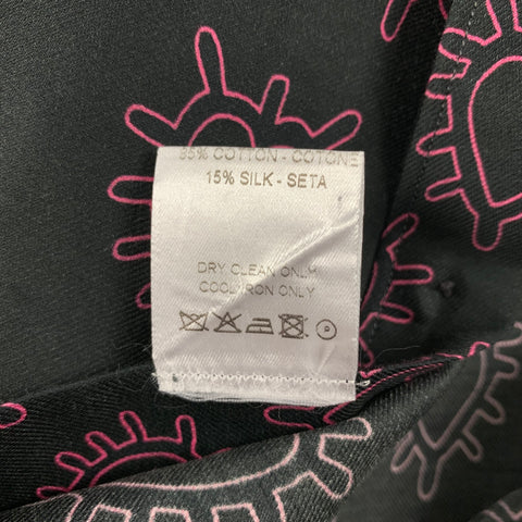 COBRA S.C. Size XL Black Pink Print Cotton Button Up Short Sleeve Shirt