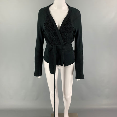SONIA RYKIEL Size 6 Black Cotton Textured Belted Cardigan