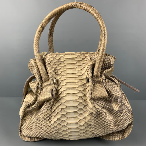VINTAGE Beige Grey Snake Skin Top Handles Handbag